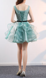 ANEKO FLOWER SEQUIN MINI DRESS IN GREEN