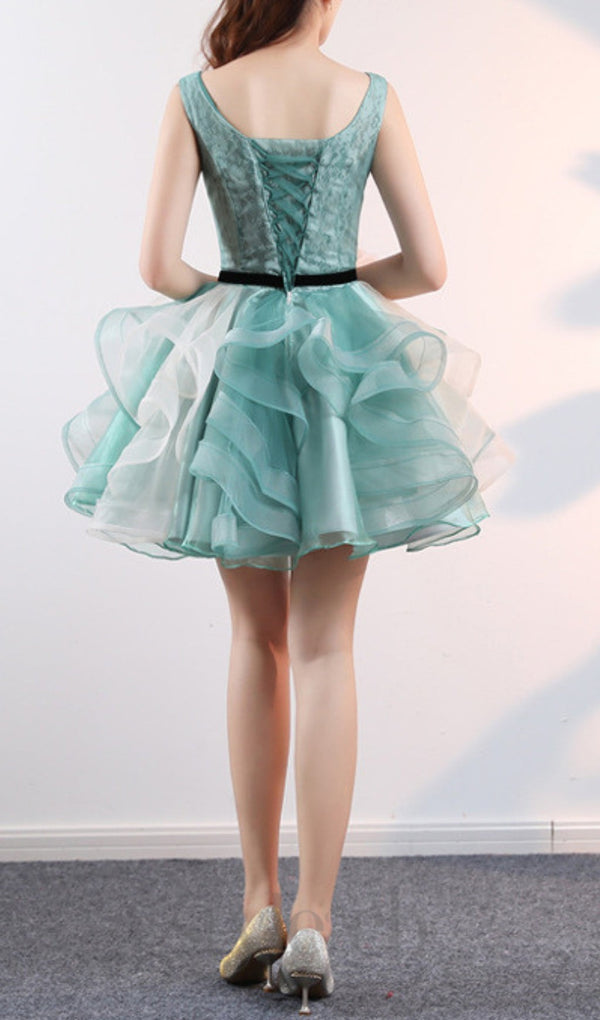 ANEKO FLOWER SEQUIN MINI DRESS IN GREEN