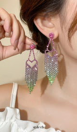 Demetra Rhinestone Heart Tassel Earrings