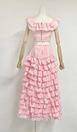 CATHY MULTI-LAYER RUFFLE MAXI DRESS SUIT IN PINK