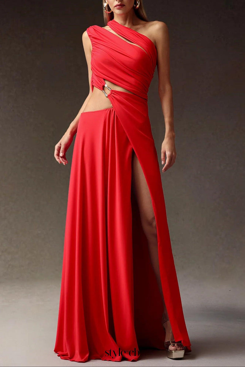 atalanta High Slit Hollowed-out Maxi Dress in red