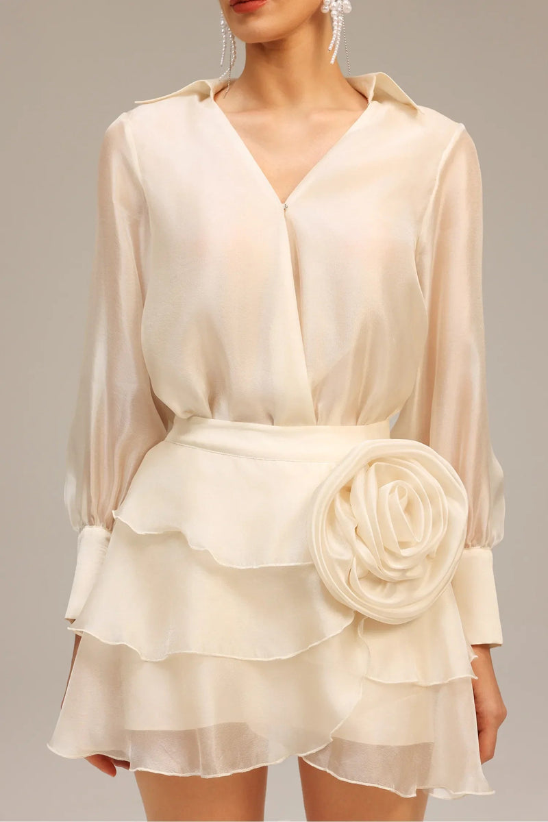 anna Wrap V-Neck Organza Shirt mini dress in apricot