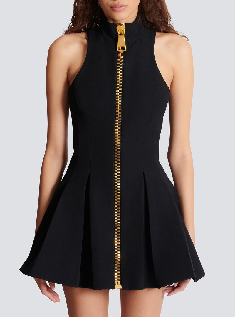 carol black halterneck dress in grain de poudre wool