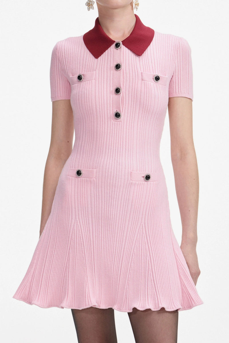 christine Pink Contrast Collar Knit Mini Dress