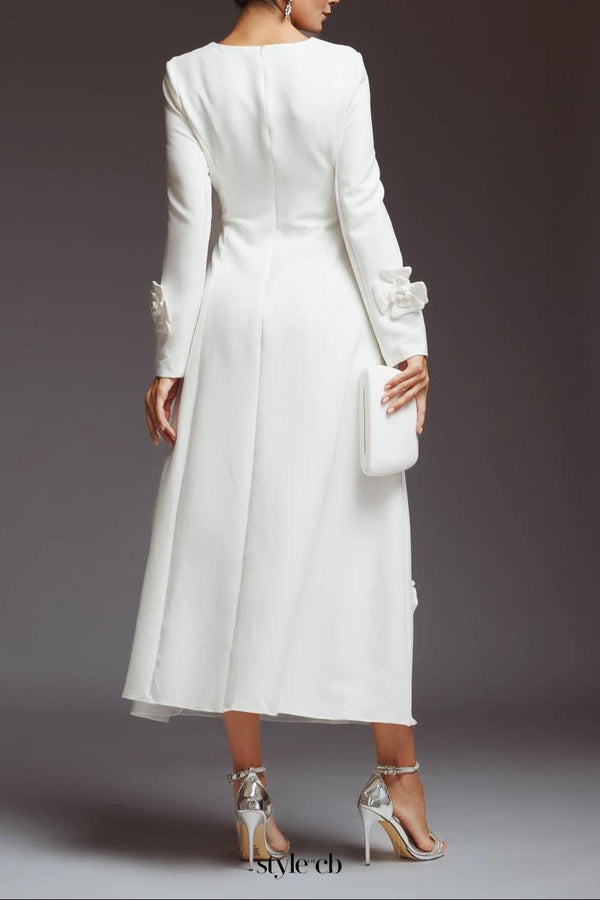 winifred 3d flower embellished  long sleeve maxi dress in white