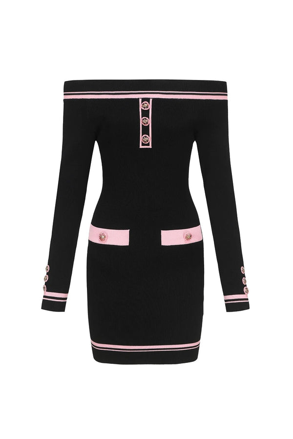vanessa off-shoulder Knit mini Dress in black