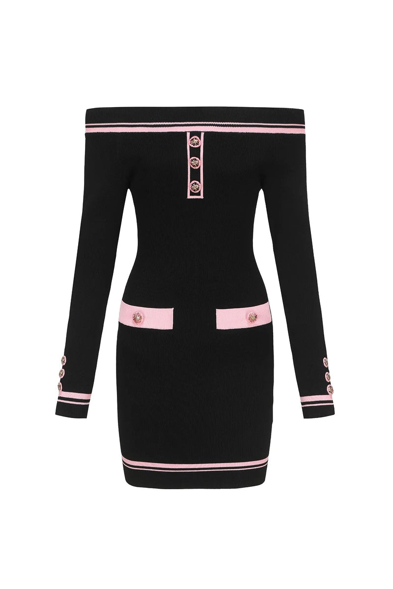 vanessa off-shoulder Knit mini Dress in black
