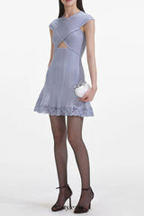 Blue Knit Lace cutout Mini Dress