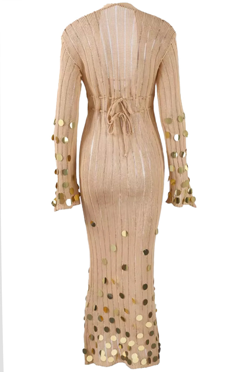 elma Golden Aura v-neck Knitted maxi Dress