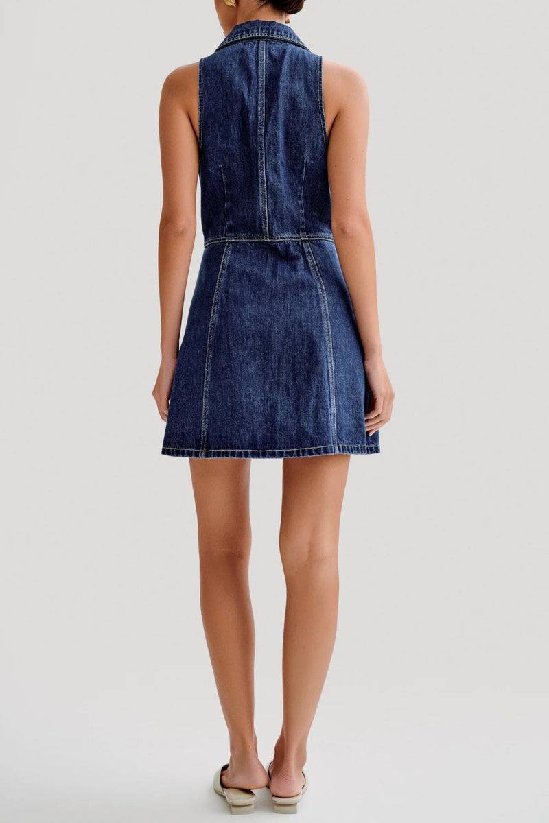 eartha Collared Denim Mini Dress - Dark Blue