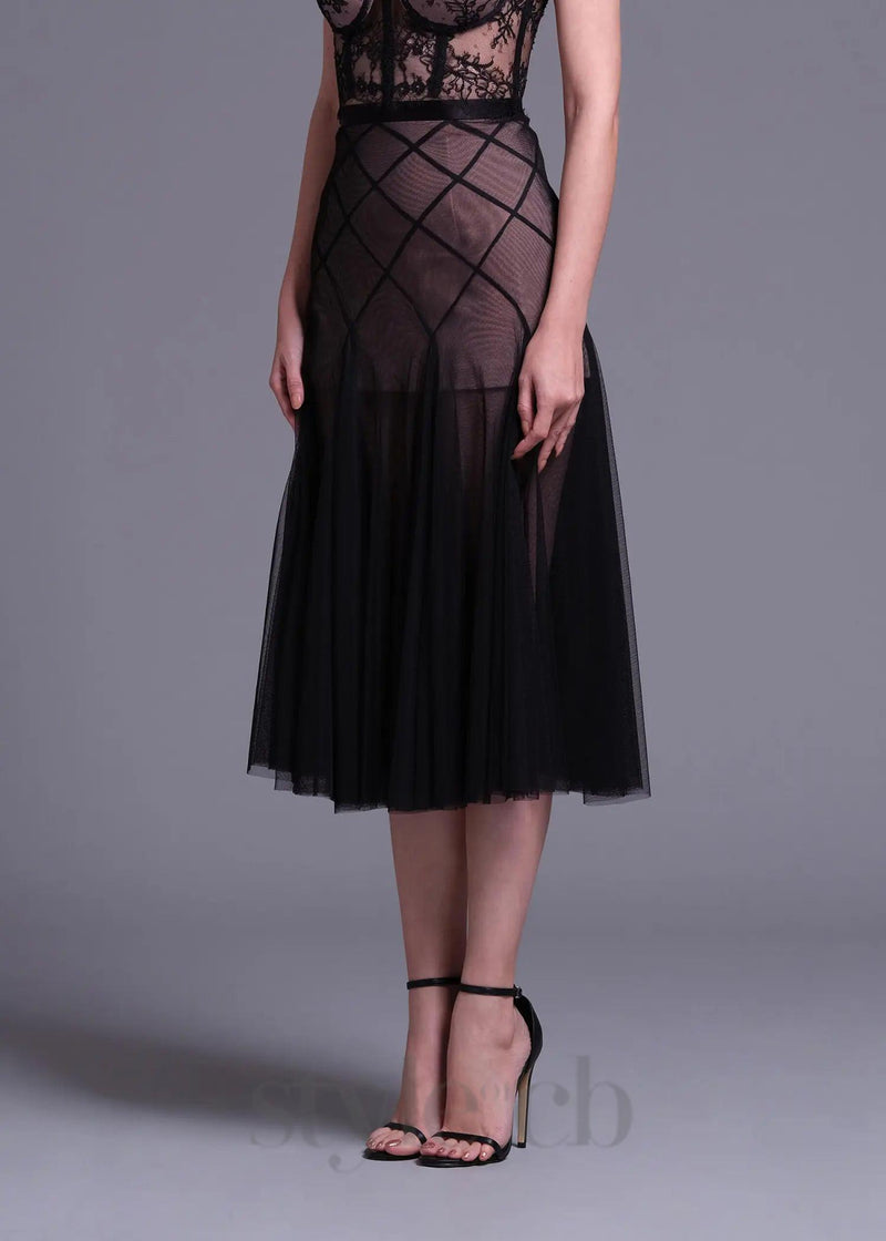 floral dentelle off-shoulder bustier corset net skirt set