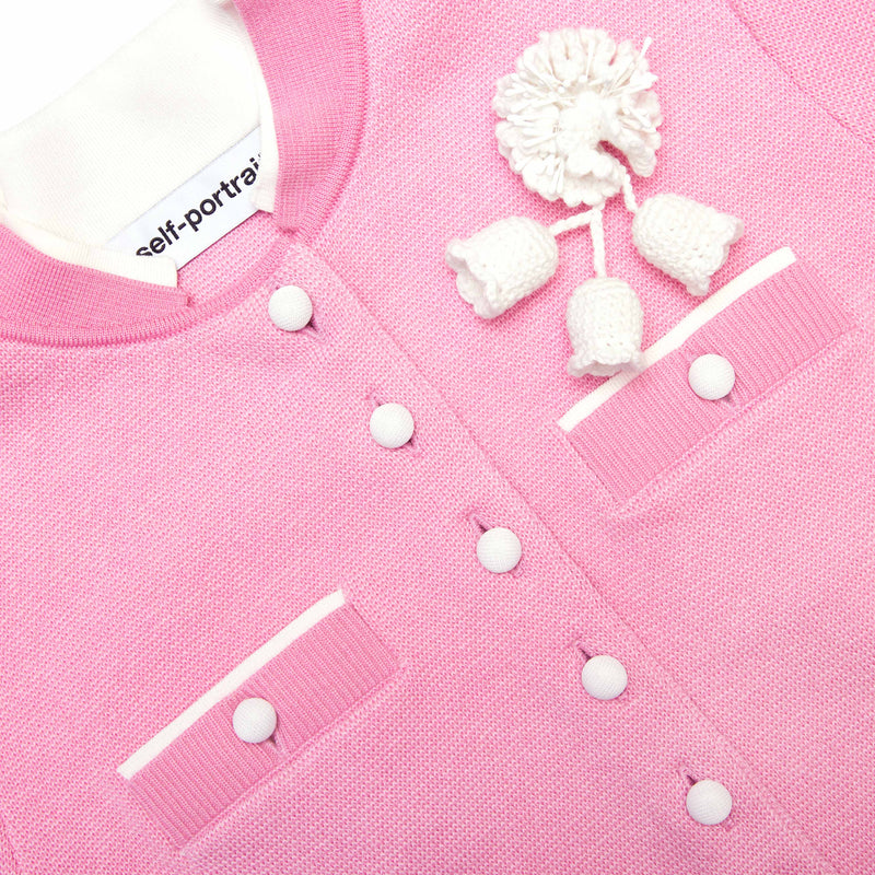 yvette Pink Crochet Flower Knit Midi Dress