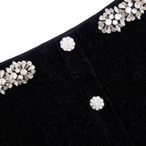 xaviera Black Chenille Knit Crystal Trim Midi Dress