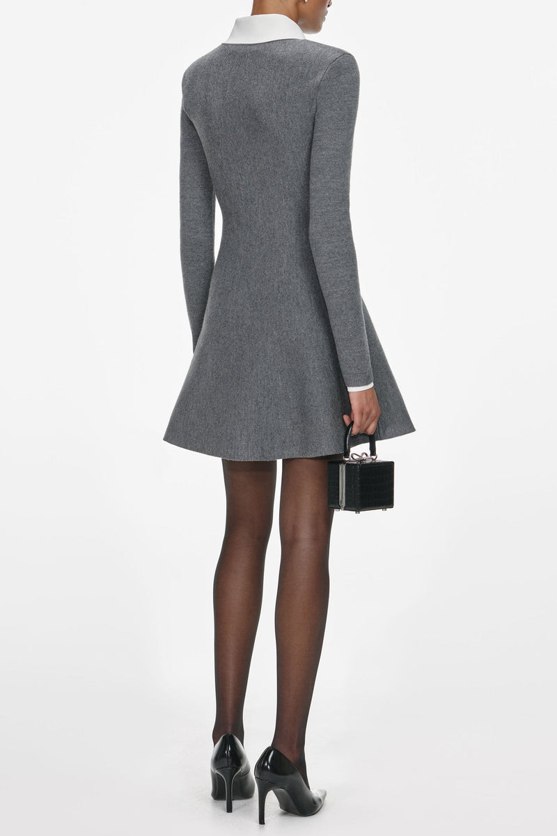 winni Grey Crochet Flower Collared Knit Mini Dress