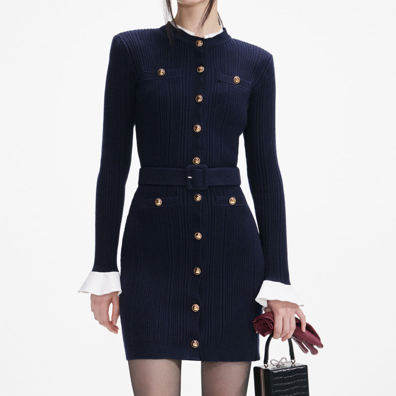 carlin Navy Viscose Knit Mini Dress