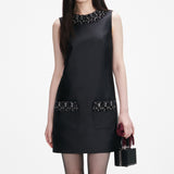 maggie Black Taffeta Embellished Trim Mini Dress