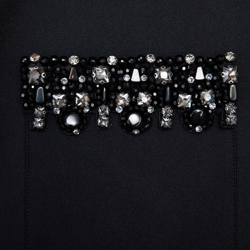 maggie Black Taffeta Embellished Trim Mini Dress