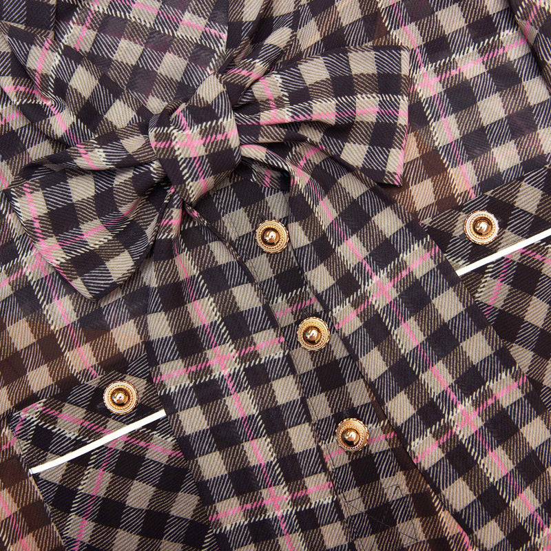 frances Brown Check Chiffon Mini Dress