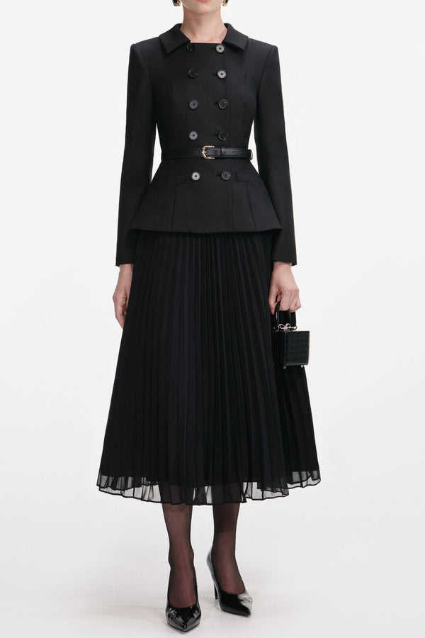 rosalind Black Wool Crepe Midi Dress