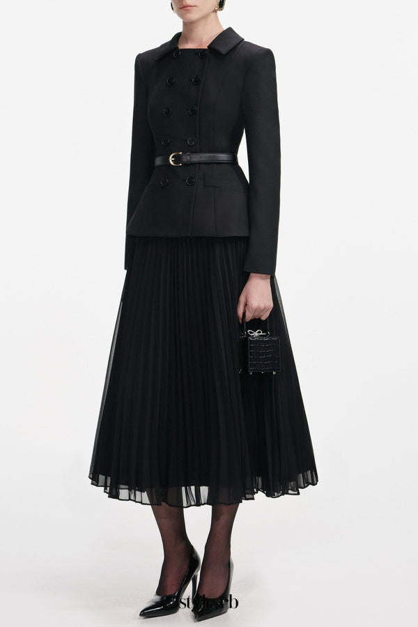 rosalind Black Wool Crepe Midi Dress