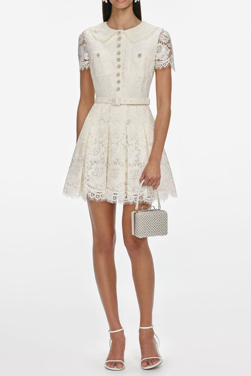 quintina Cream Floral Lace Mini Dress