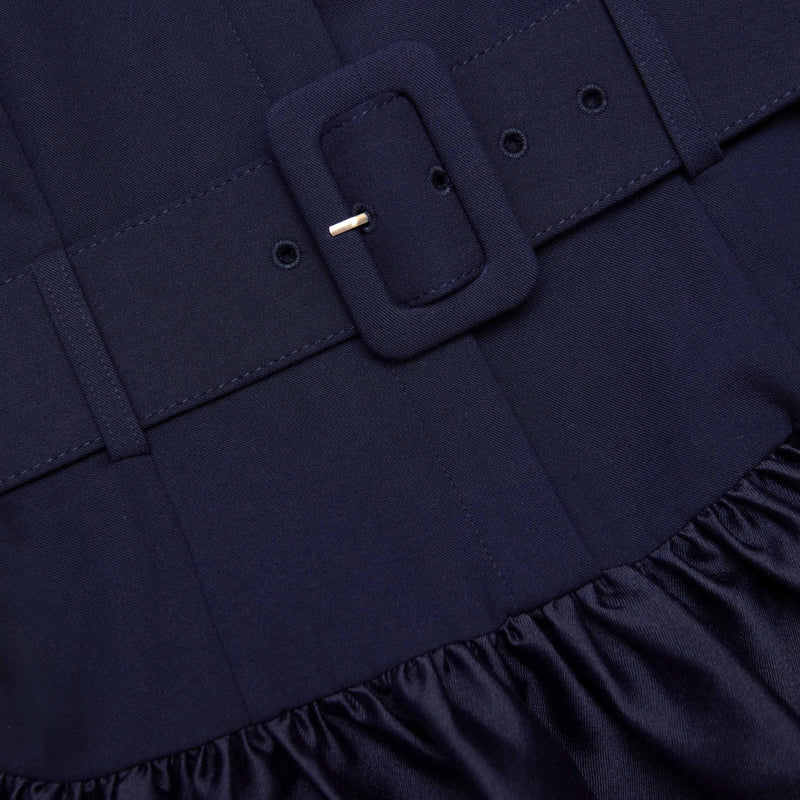 naomi Navy Belted Twill Midi Dress