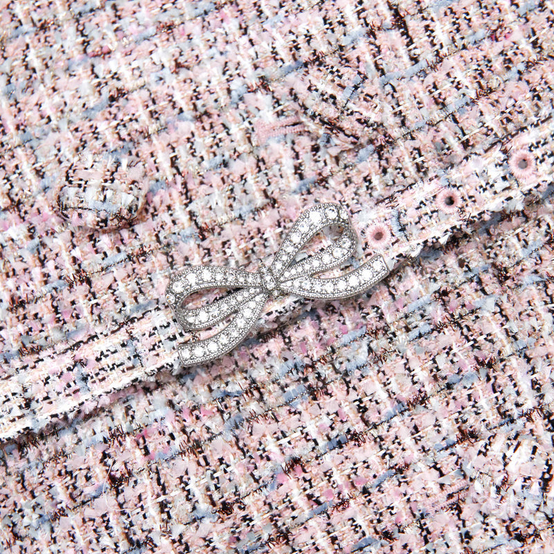 beulah Pink Boucle Metallic Tiered Midi Dress