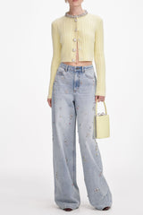 sabina Yellow rhinestones embellished Alpaca Cardigan