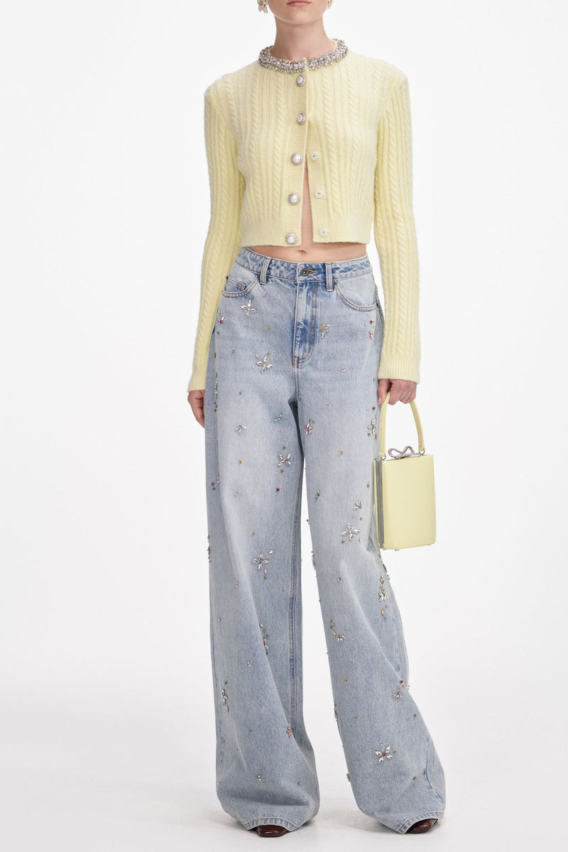 sabina Yellow rhinestones embellished Alpaca Cardigan