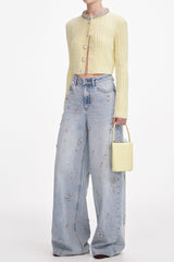 sabina Yellow rhinestones embellished Alpaca Cardigan