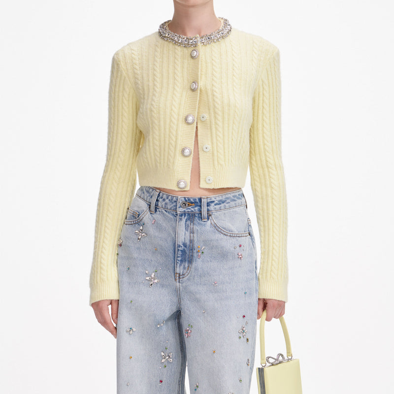 sabina Yellow rhinestones embellished Alpaca Cardigan