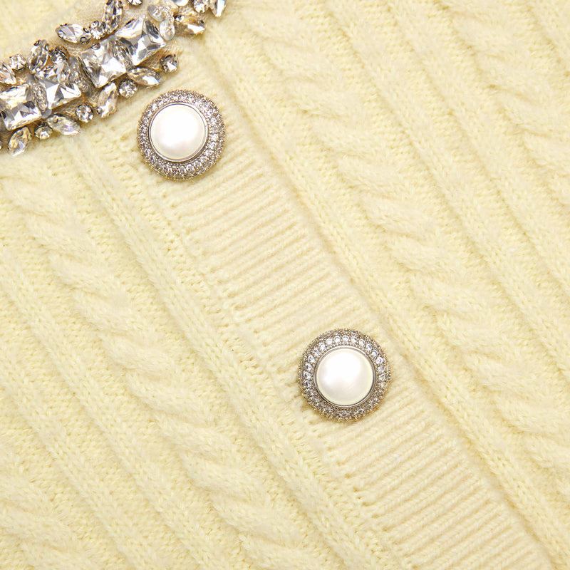 sabina Yellow rhinestones embellished Alpaca Cardigan