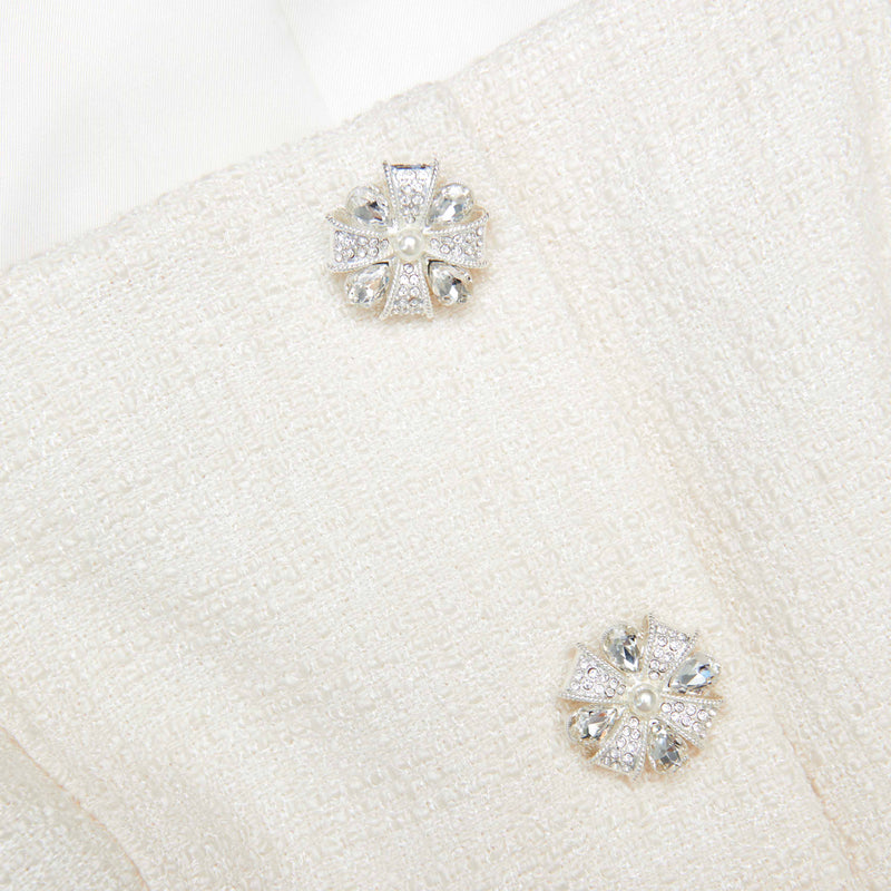 yuri Cream Boucle Long Sleeve Chiffon Midi Dress