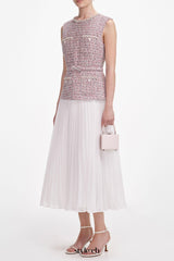 aditi Pink Boucle Chiffon Midi Dress