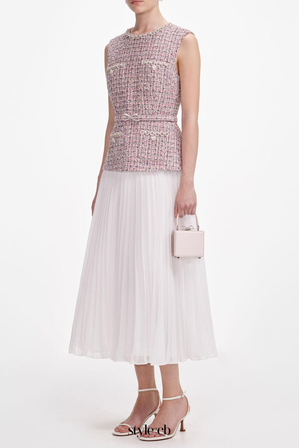 aditi Pink Boucle Chiffon Midi Dress