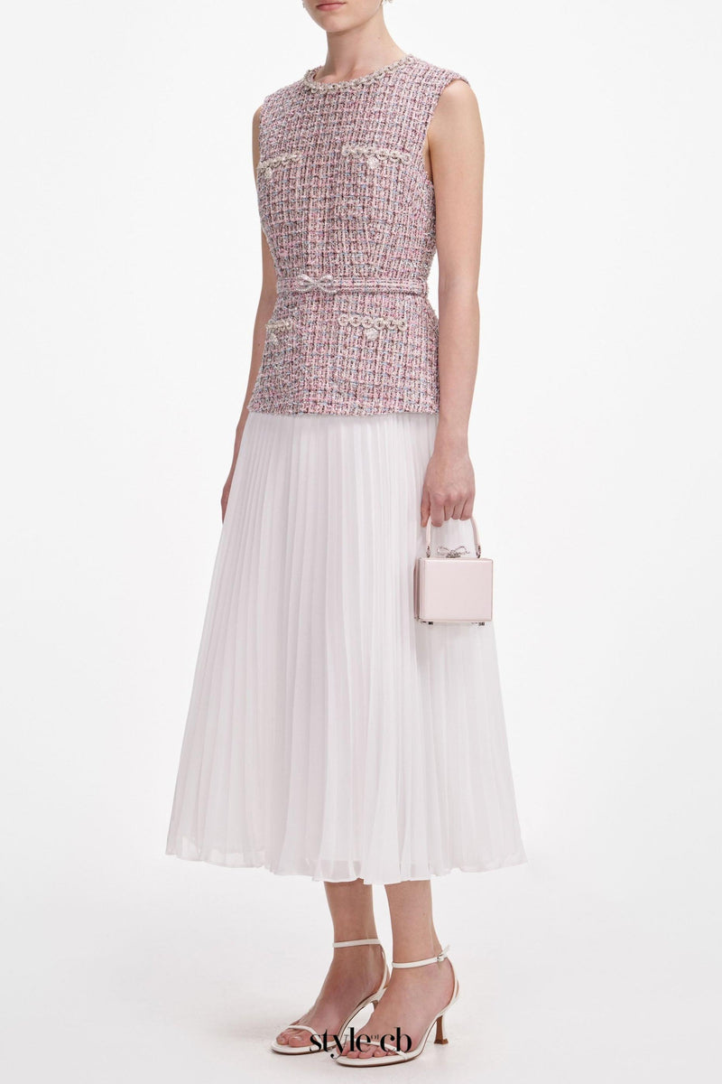 aditi Pink Boucle Chiffon Midi Dress
