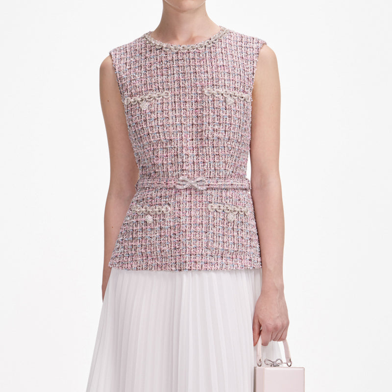 aditi Pink Boucle Chiffon Midi Dress