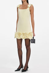 ophelia Yellow Crepe 3D Flower Mini Dress