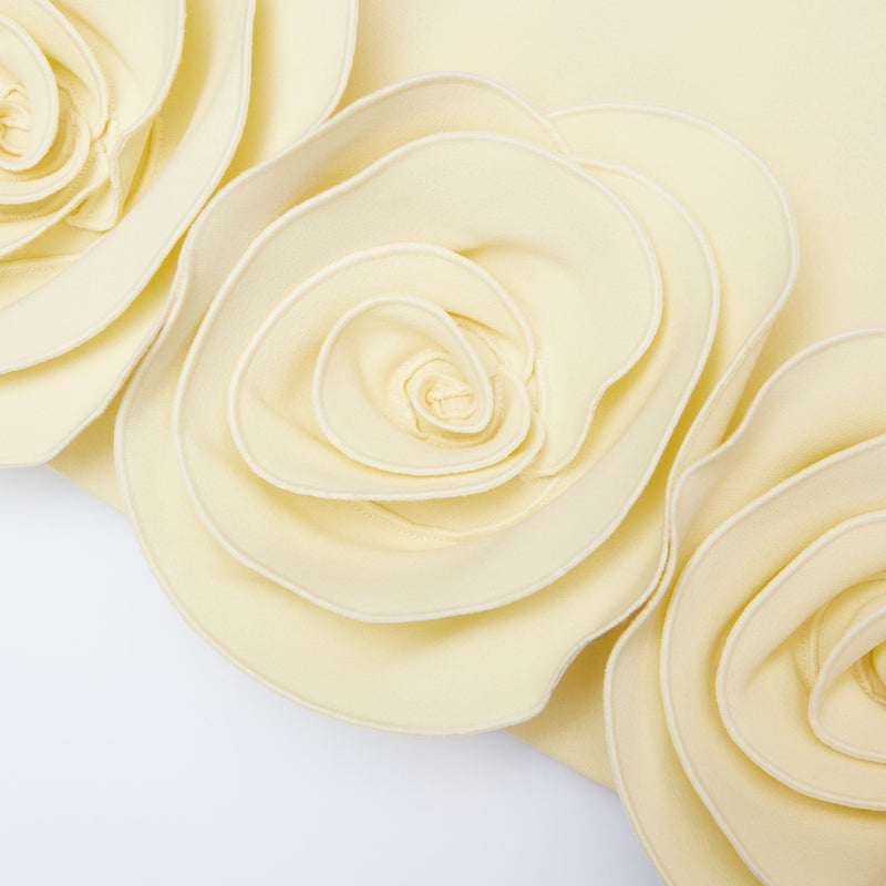 ophelia Yellow Crepe 3D Flower Mini Dress