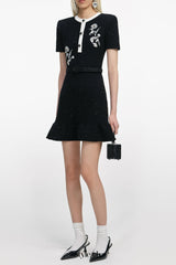 tammy Black Floral Textured Knit Mini Dress