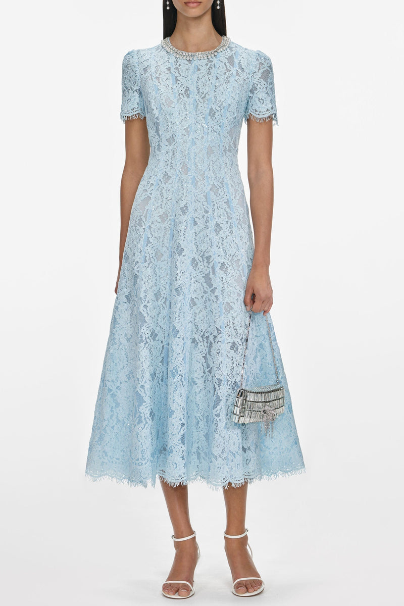 valerie Blue Lace Embellished Midi Dress