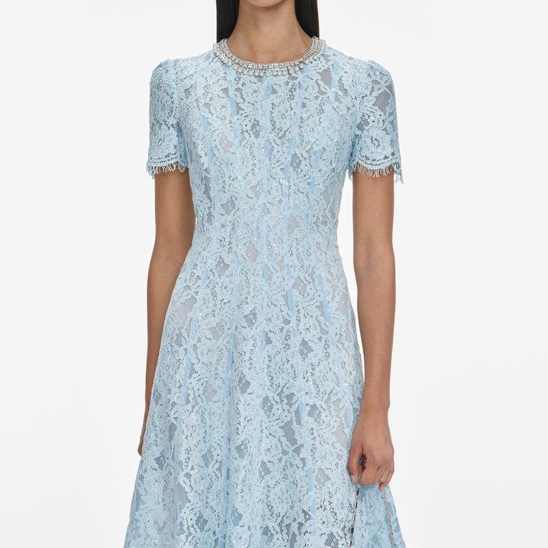 valerie Blue Lace Embellished Midi Dress
