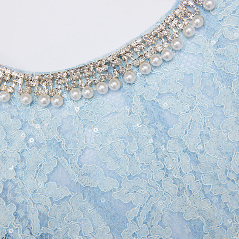 valerie Blue Lace Embellished Midi Dress