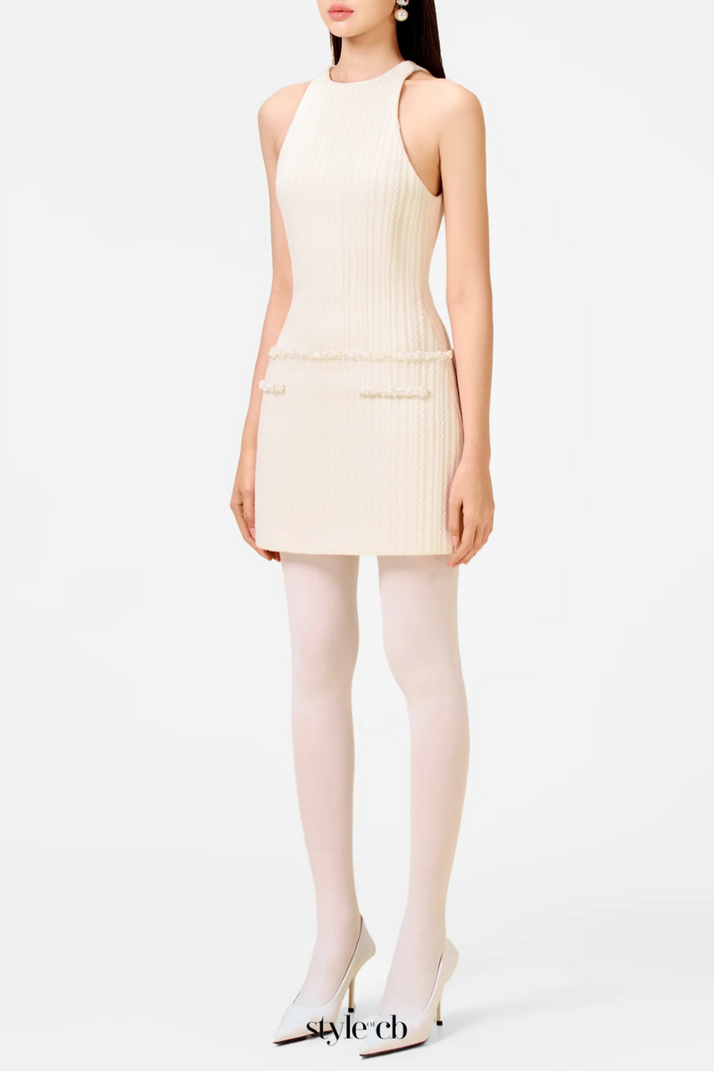 Abene Sleeveless Beaded Embellished Knit Mini Dress