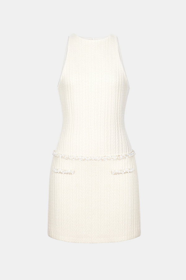 Abene Sleeveless Beaded Embellished Knit Mini Dress