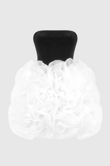 Archki Ruched Flower Strapless Mini Dress