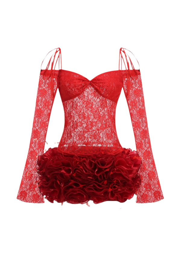 helen Lace Floral Appliqué Two Piece Set in Red