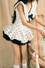 Arlo Dot Bow Lace Ruffle Mini Dress