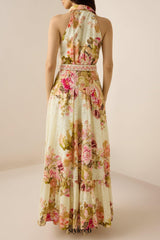 multicolor embroidery print maxi shirt dress