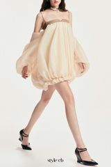 Attica Off Shoulder Ruched Puff Mini Dress